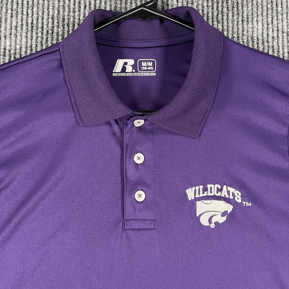 Kansas State Wildcats Polo Mens Medium Purple Short Sleeve Russell Athletic
